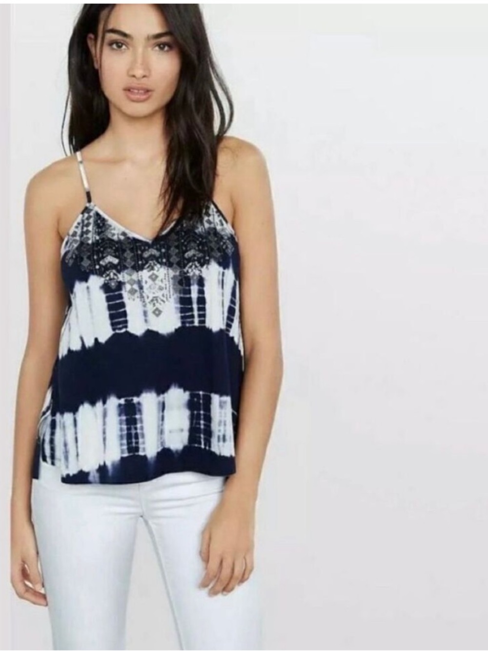 Express Blue Tie Dye Dip Sequin Embellished Tank Top | Sz S